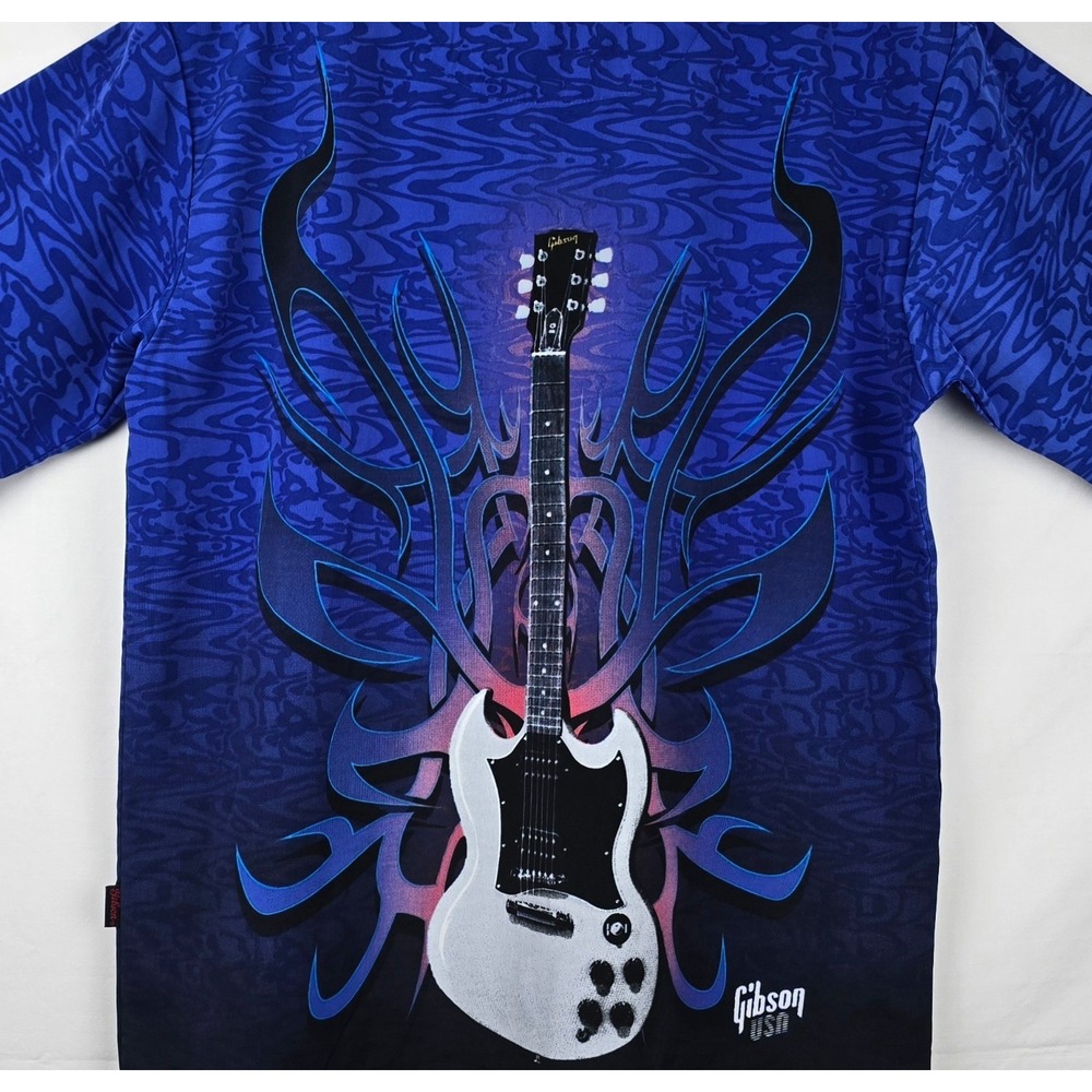 Gibson Tour Wear Dragonfly Shirt XL Blue White SG Guitar Tribal Flame Rock Mens - Picture 15 of 16